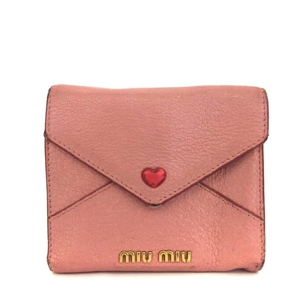 393071f V Miu Miu Wallet Heart Pink Trifold Leather